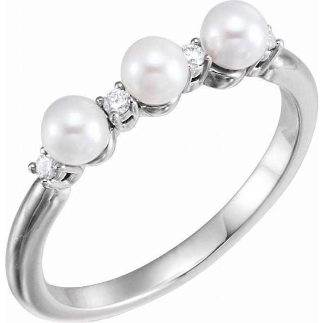 Platinum Cultured White Freshwater Pearl & .06 CTW Natural Diamond Ring