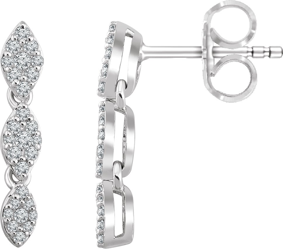 14K White 1/3 CTW Diamond Cluster Dangle Earrings   