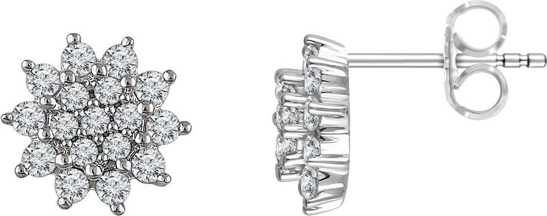 14K White 1/2 CTW Natural Diamond Cluster Earrings