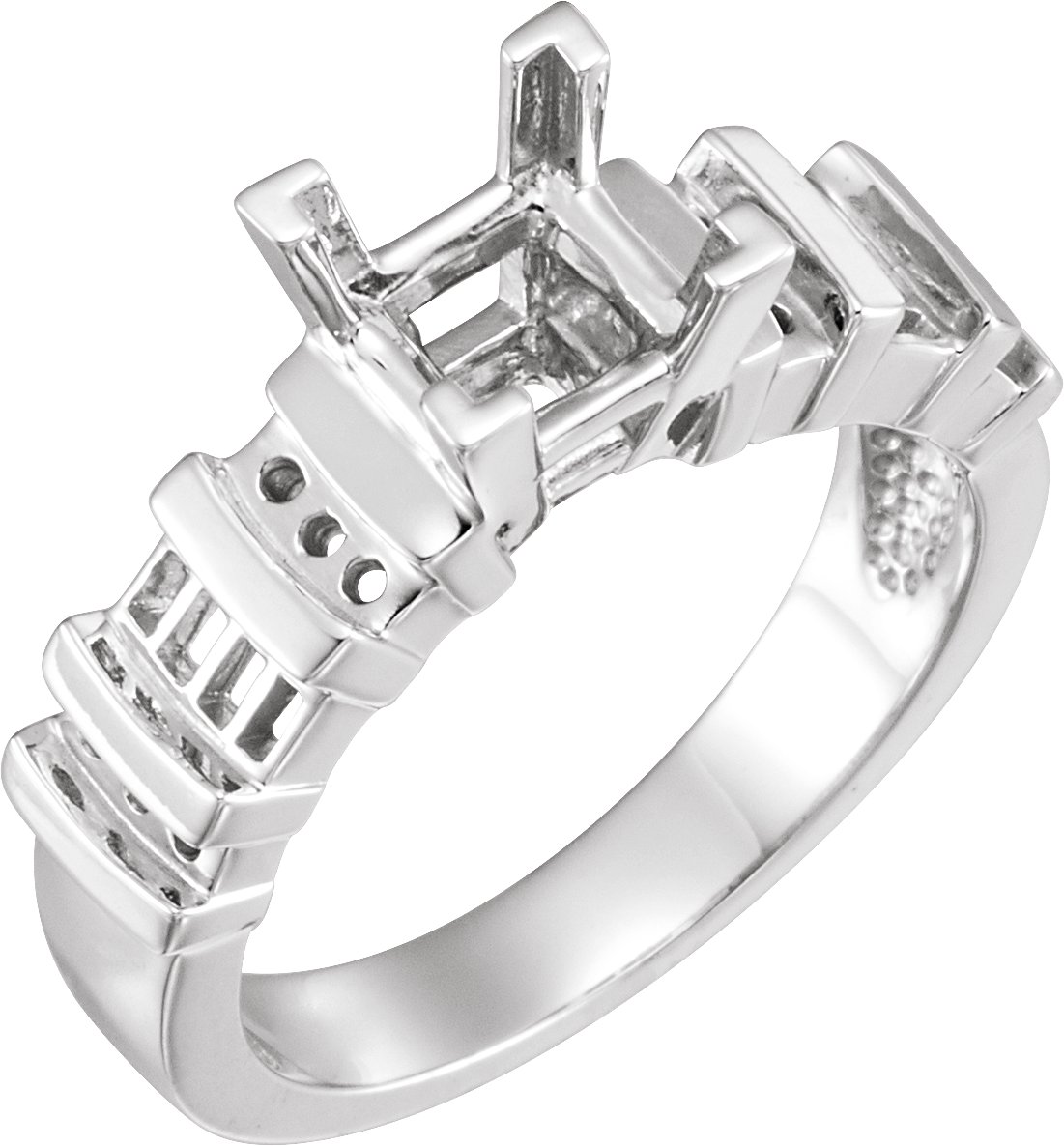V-Prong Baguette Accented Engagement Ring