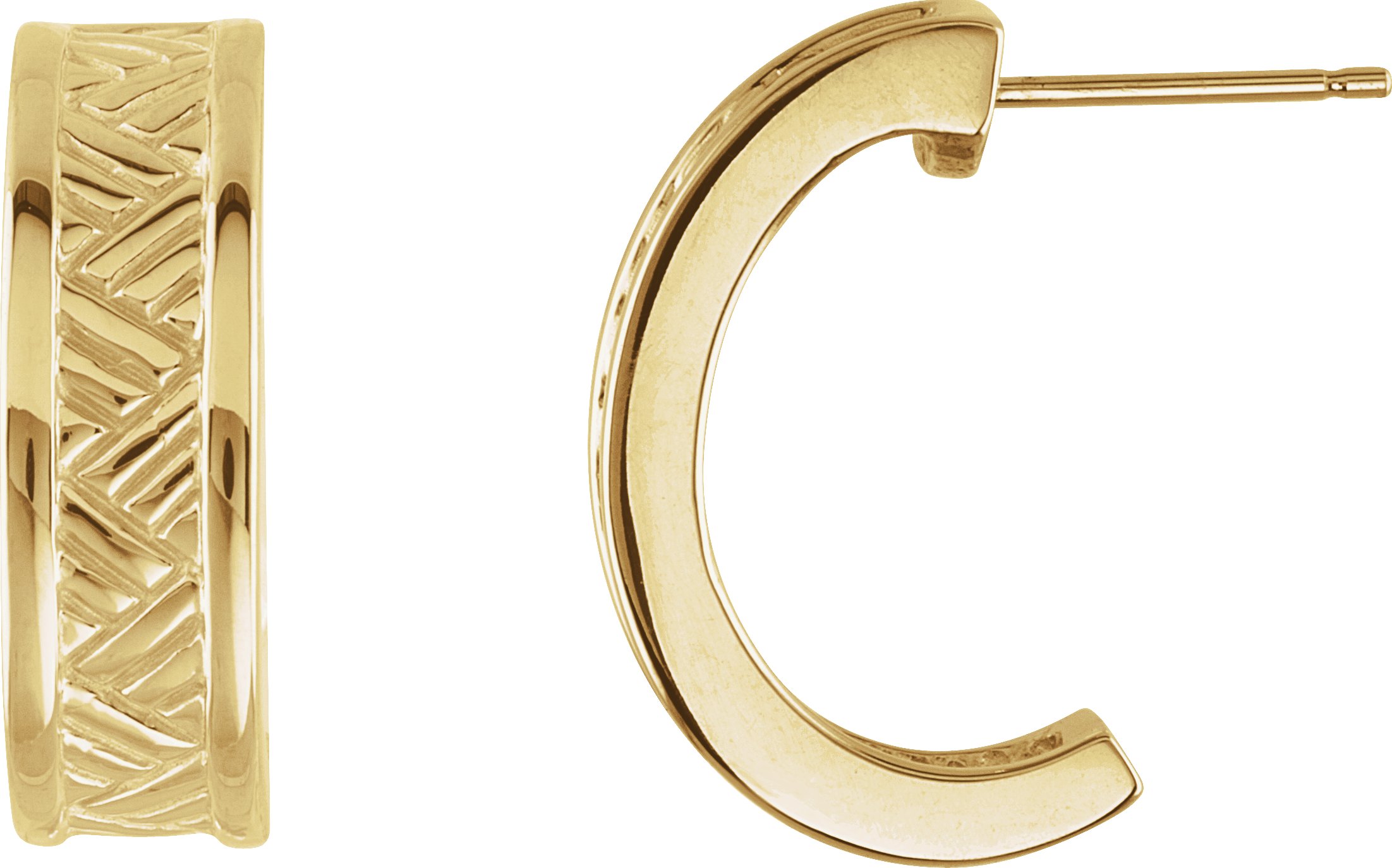 14K Yellow 19.5x6 mm Patterned J-Hoop Earrings
