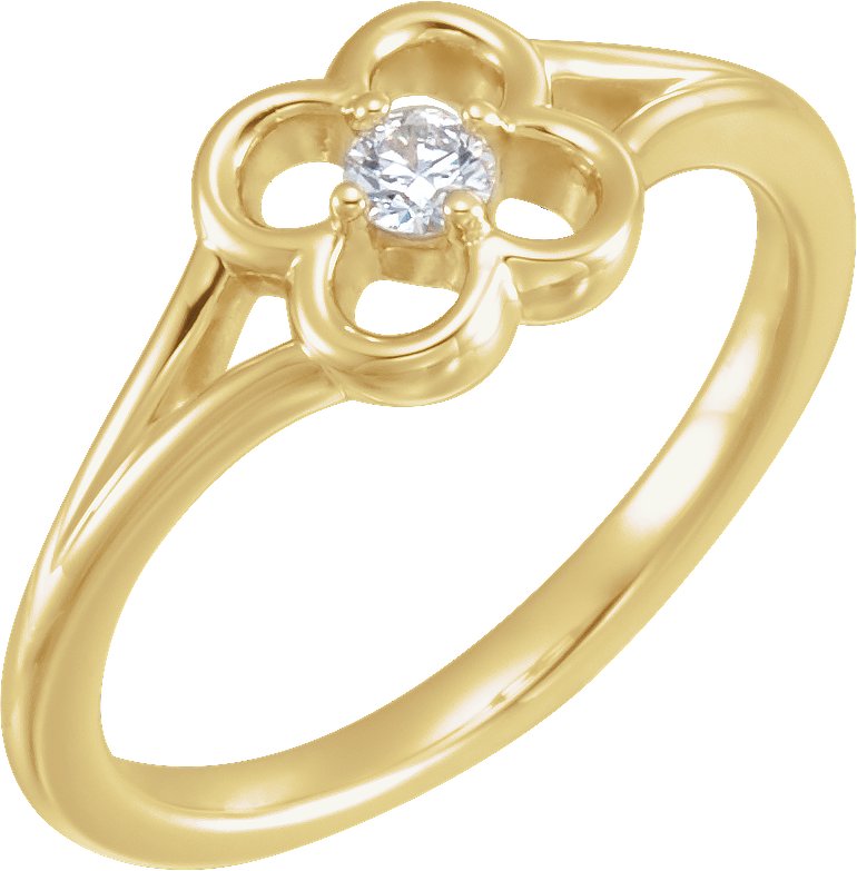 14K Yellow Diamond Flower Youth Ring