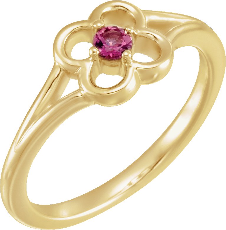 14K Yellow Pink Tourmaline Flower Youth Ring