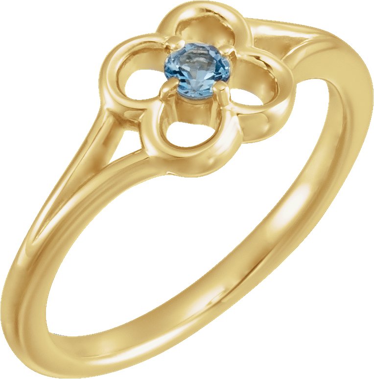 14K Yellow Aquamarine Flower Youth Ring