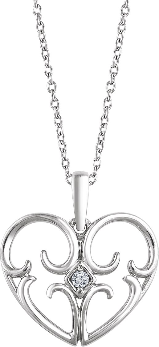Sterling Silver .03 CT Natural Diamond Heart 16-18" Necklace  
