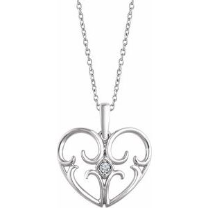 Sterling Silver .03 CT Natural Diamond Heart 16-18" Necklace  