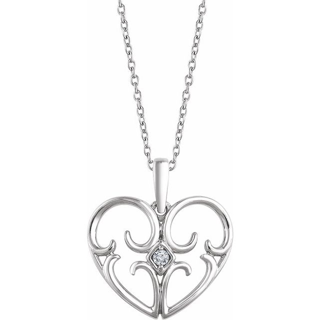Sterling Silver .03 CT Natural Diamond Heart 18