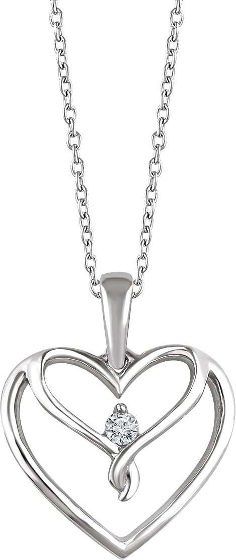 Sterling Silver .05 CT Natural Diamond Heart 16-18" Necklace  
