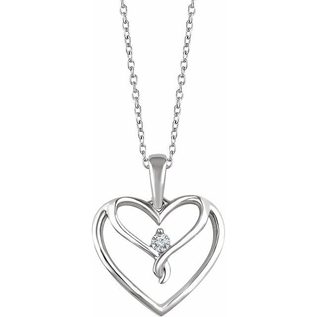 Sterling Silver .05 CT Natural Diamond Heart 18" Necklace  