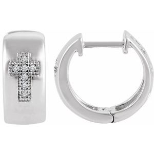 Diamond cross hot sale huggie earrings