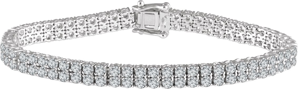 Sterling Silver 2.5 mm Round Cubic Zirconia Double Row Line 7 1/4" Bracelet 