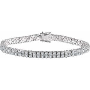 Sterling Silver 2.5 mm Round Cubic Zirconia Double Row Line 7 1/4" Bracelet 