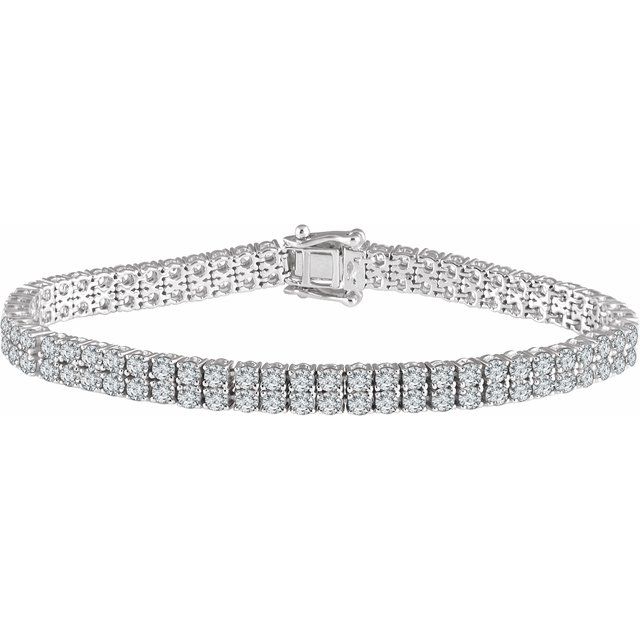 Sterling Silver 2.5 mm Round Cubic Zirconia Double Row Line 7" Bracelet 