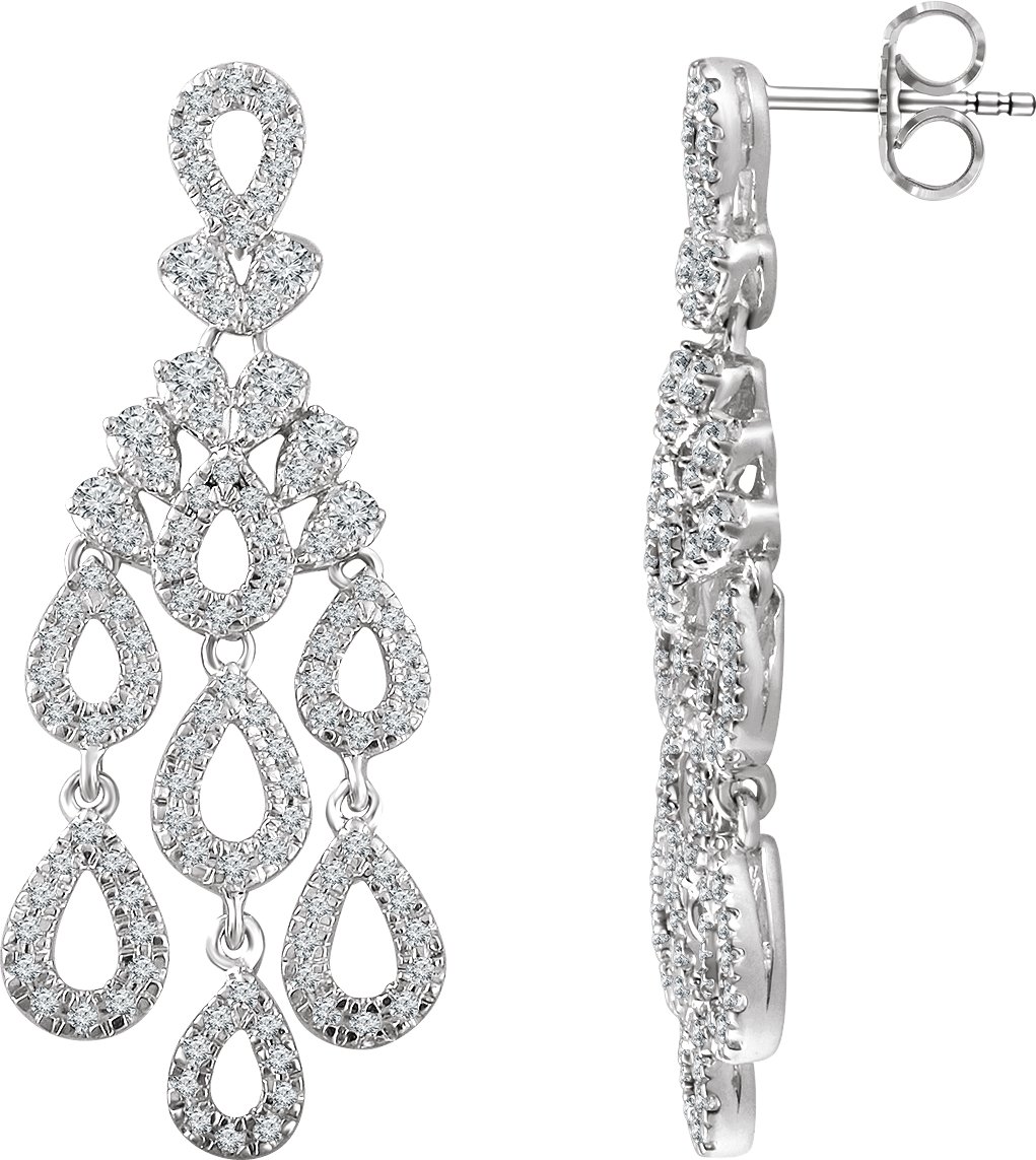 14K White 7/8 CTW Natural Diamond Chandelier Earrings 