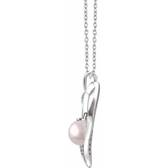Sterling Silver Cultured White Freshwater Pearl & 1/6 CTW Natural Diamond Heart 16-18 Necklace 