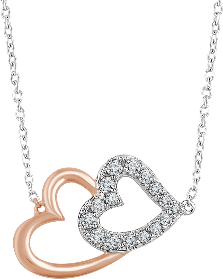 14K White/Rose 1/5 CTW Natural Diamond Double Heart 16-18" Necklace  