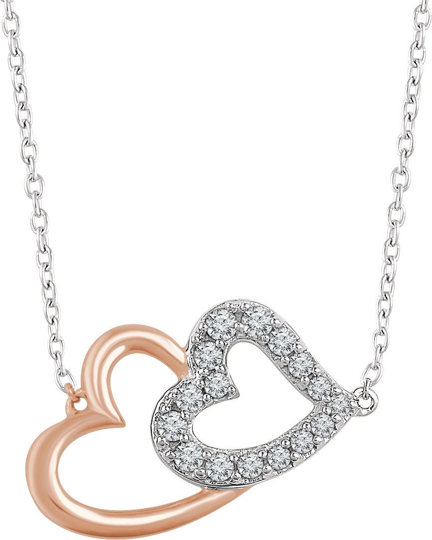 14K White & Rose 1/5 CTW Diamond Double Heart 16-18