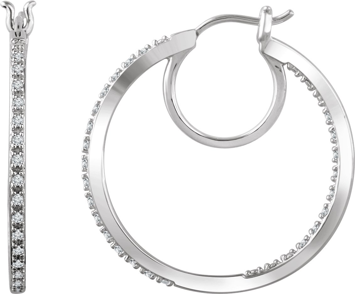 14K White 1/4 CTW Diamond Hoop Earrings   