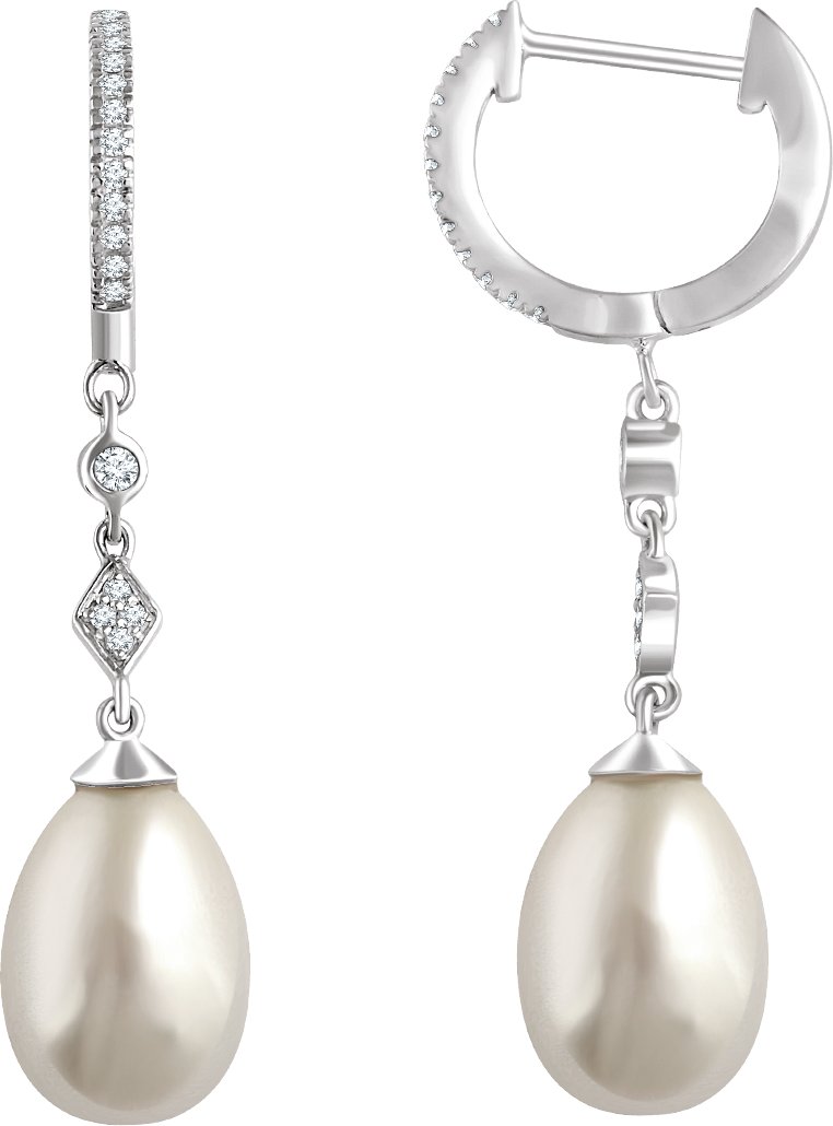 14K White Freshwater Cultured Pearl and .167 CTW Diamond Earrings Ref. 13295036