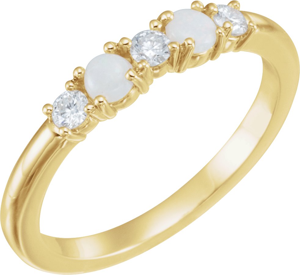 14K Yellow Natural Opal & 1/5 CTW Natural Diamond Stackable Ring  