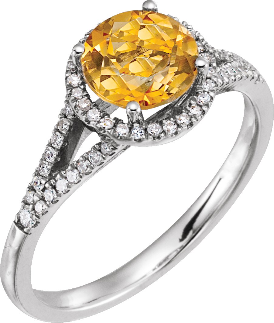 14K White 1/5 CTW Diamond & Citrine Ring