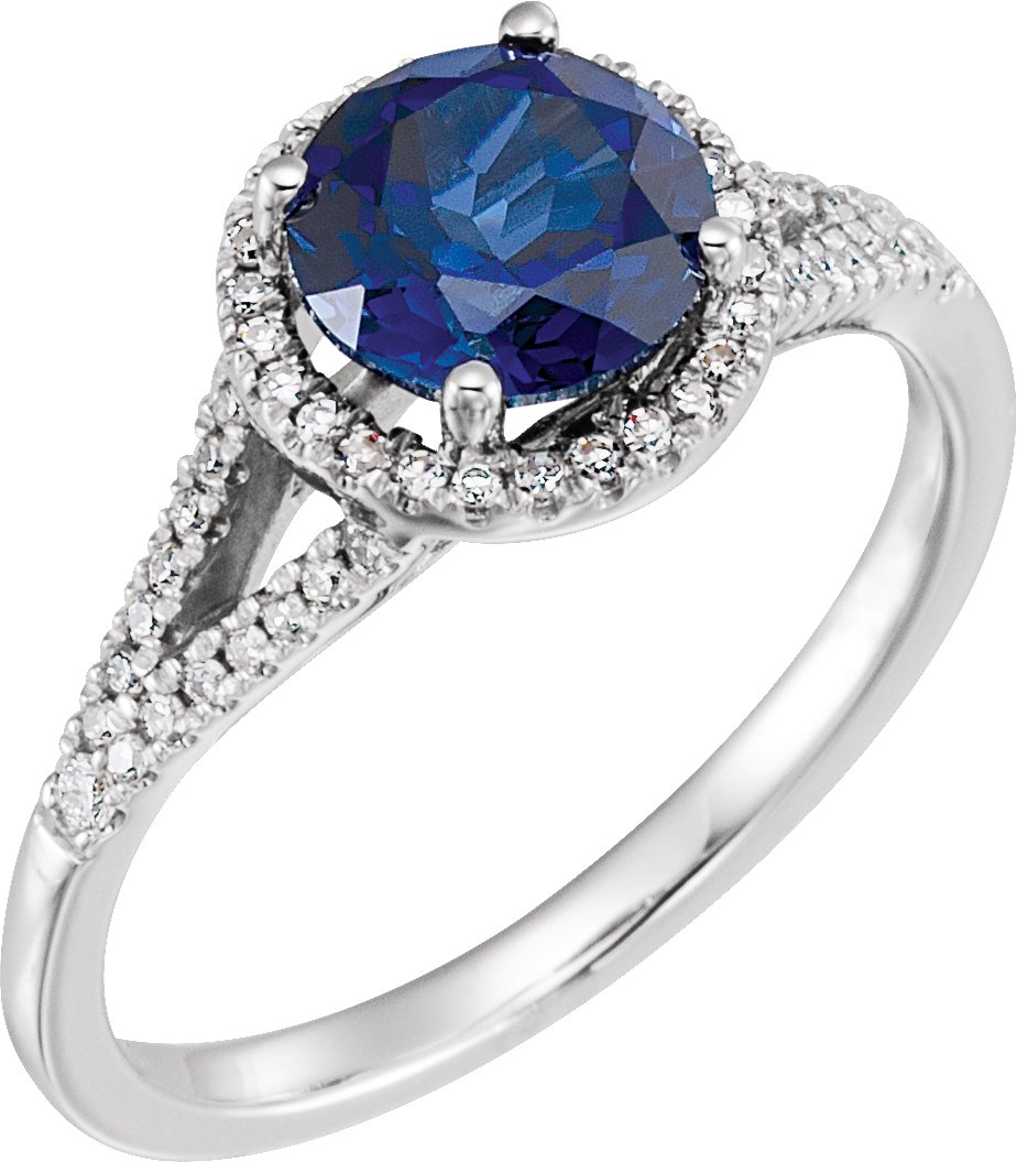 14K White Lab-Grown Blue Sapphire & 1/6 CTW Natural Diamond Ring  