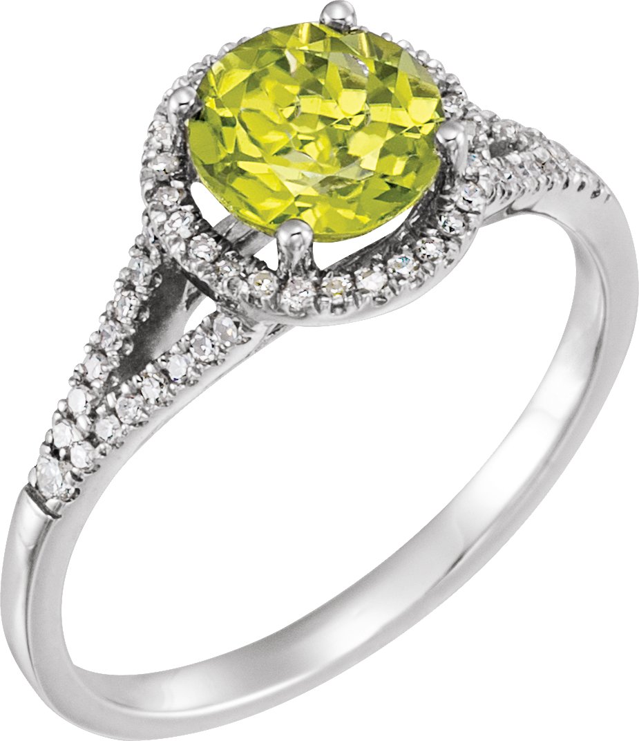 14K White Natural Peridot & 1/5 CTW Natural Diamond Ring