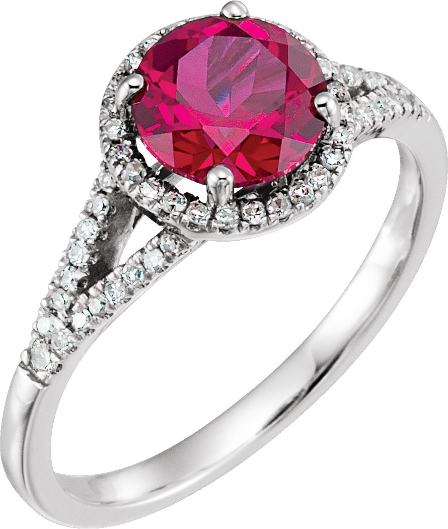 14K White Lab-Grown Ruby & 1/6 CTW Natural Diamond Ring  