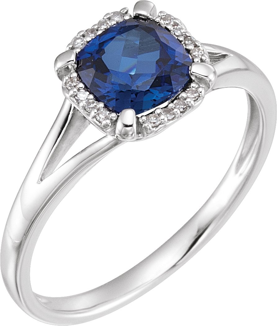 14K White Lab-Grown Blue Sapphire & .05 CTW Natural Diamond Ring -  651952-60009-P