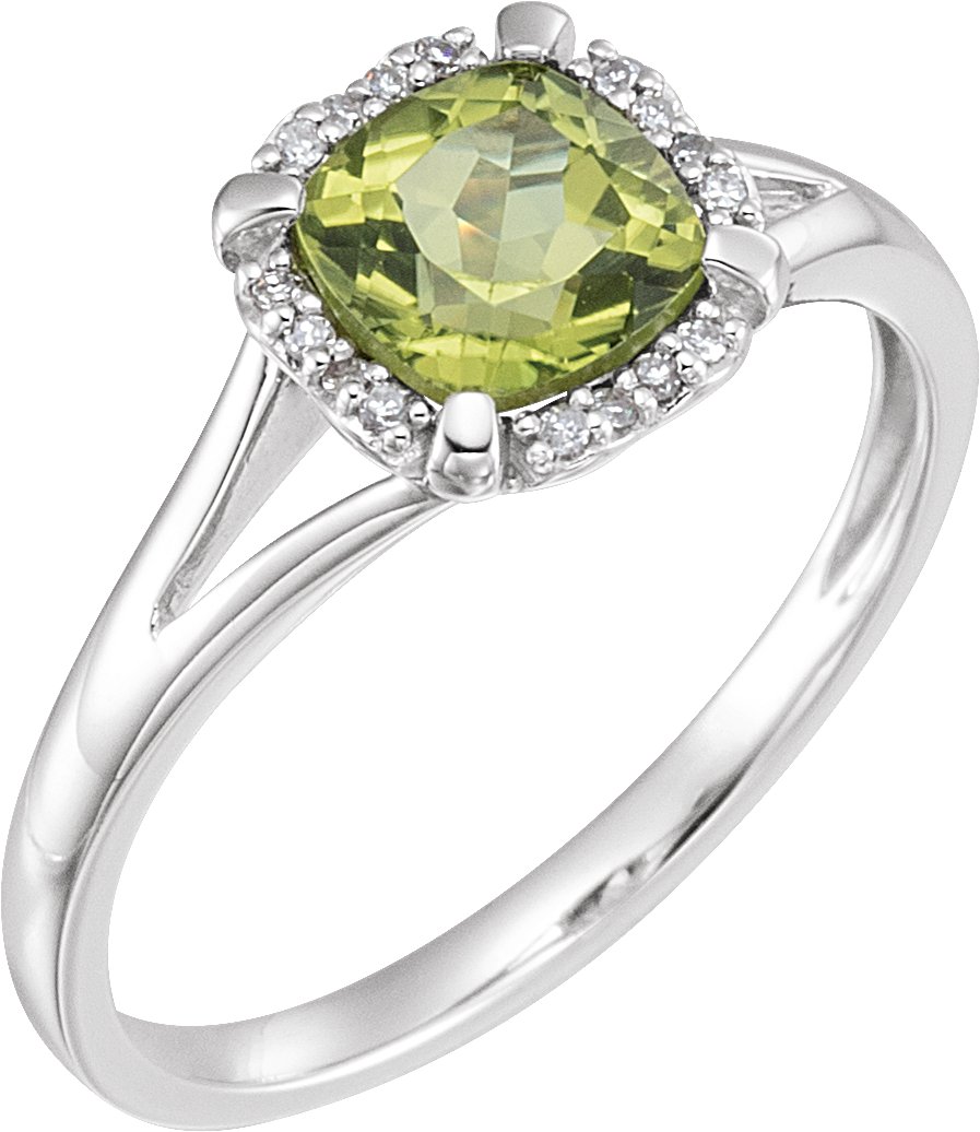 14K White Natural Peridot & .05 CTW Natural Diamond Ring