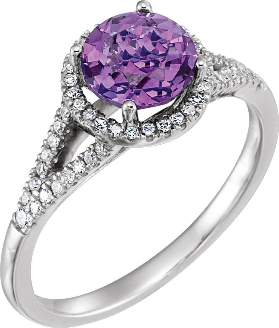 14K White Natural Amethyst & 1/5 CTW Natural Diamond Ring