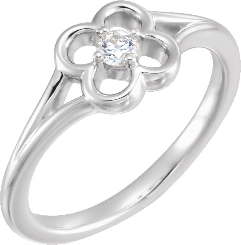 14K White Diamond Flower Youth Ring