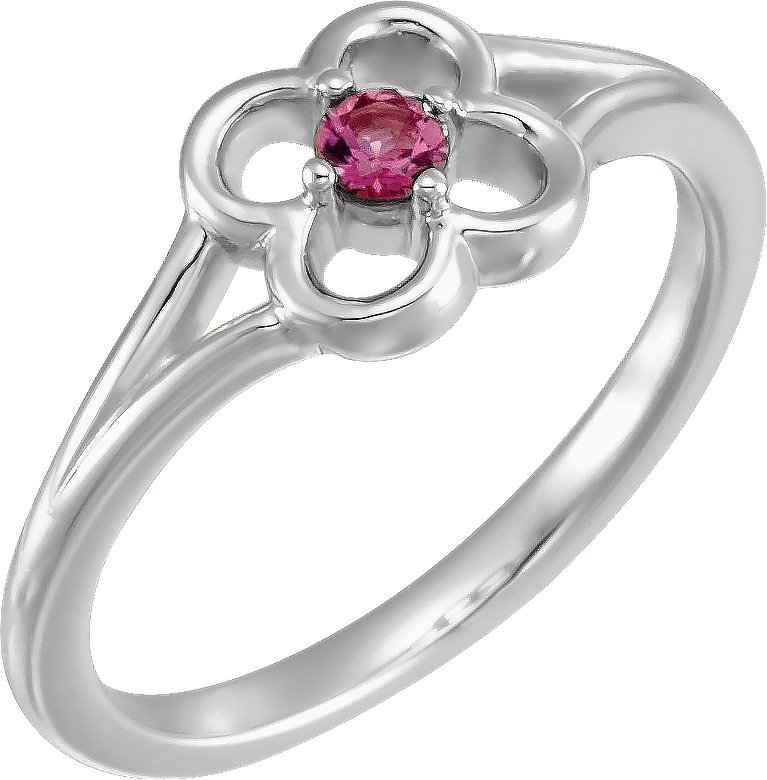 14K White Pink Tourmaline Flower Youth Ring