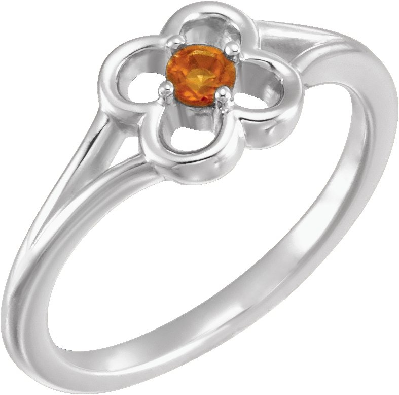 14K White Citrine Flower Youth Ring