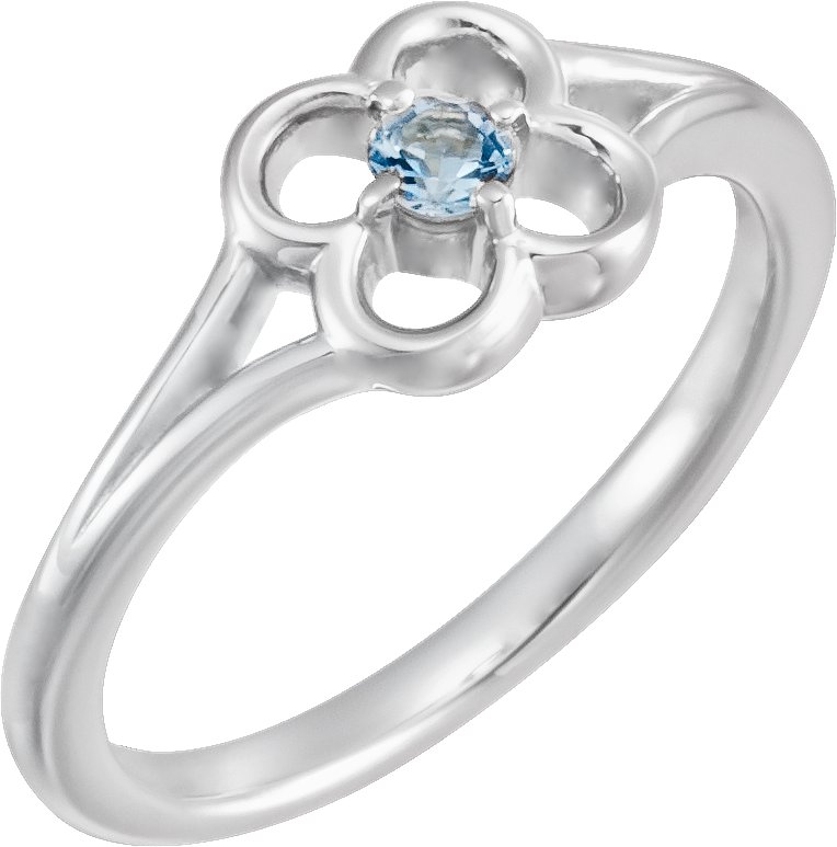 14K White Aquamarine Flower Youth Ring