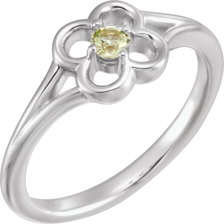 14K White Peridot Flower Youth Ring