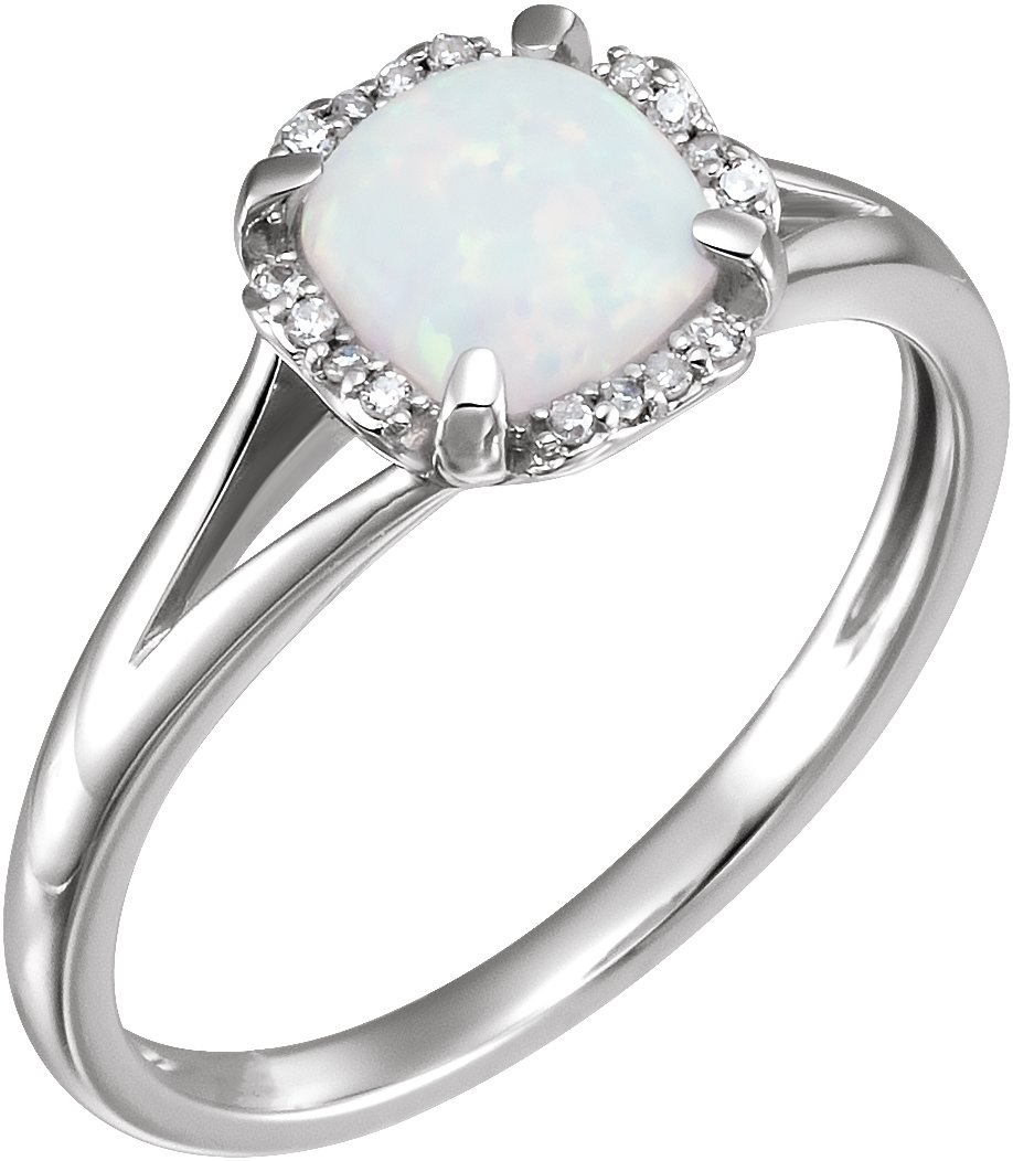 14K White Lab-Grown Opal & .05 CTW Natural Diamond Ring