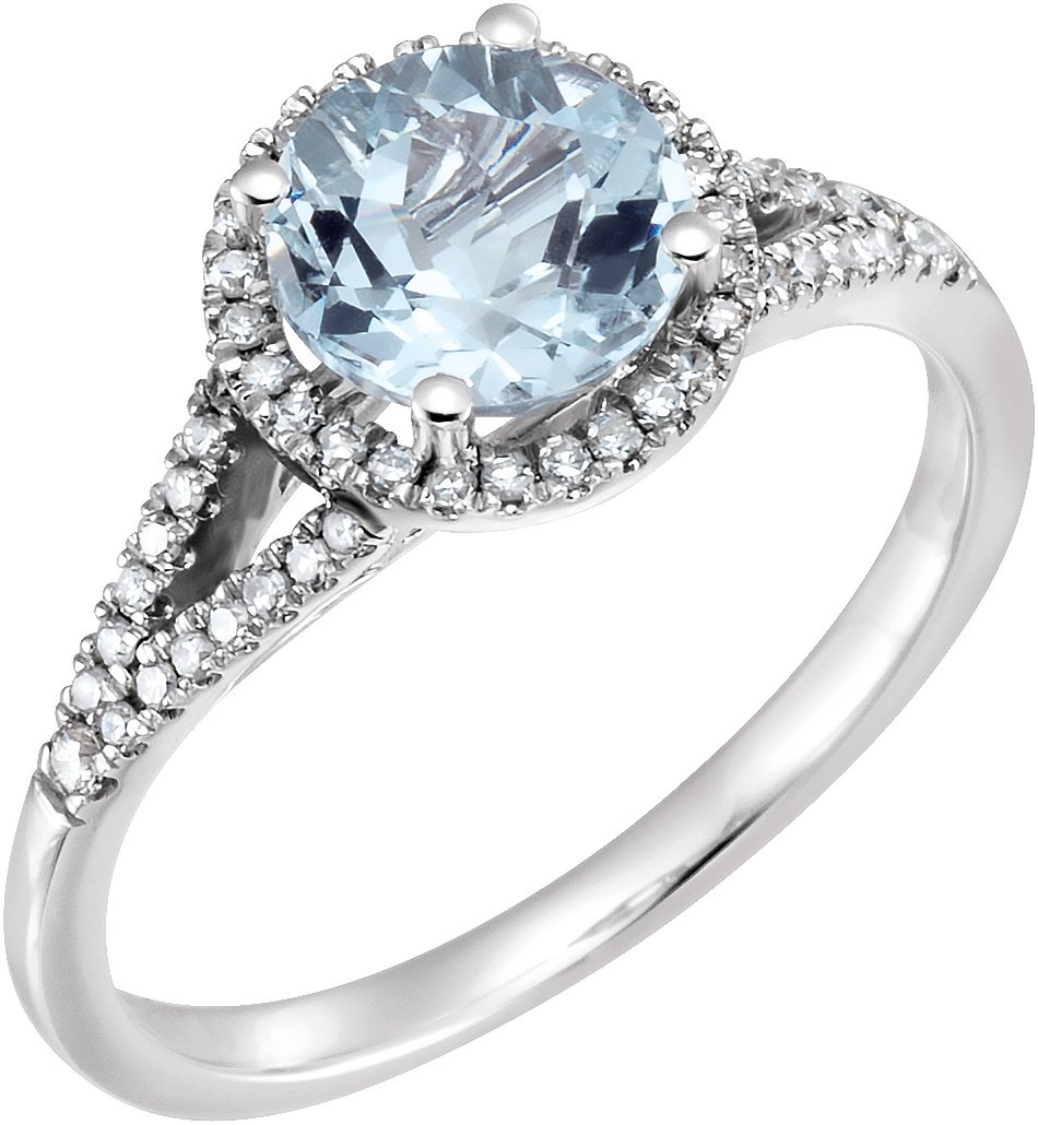 14K White Natural Aquamarine & 1/5 CTW Natural Diamond Ring