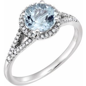 14K White Natural Aquamarine & 1/6 CTW Natural Diamond Ring