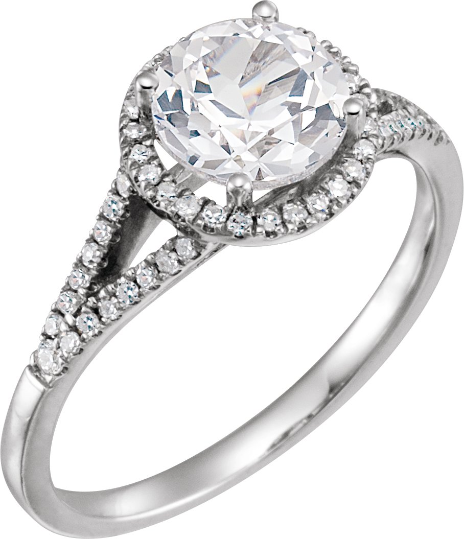 14K White Lab-Grown White Sapphire & 1/6 CTW Natural Diamond Ring  