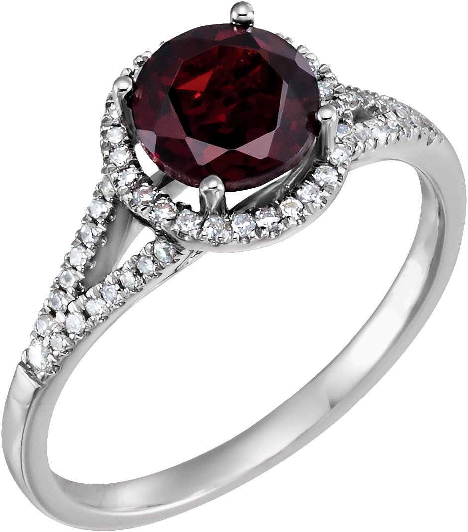 14K White Natural Mozambique Garnet & 1/6 CTW Natural Diamond Ring