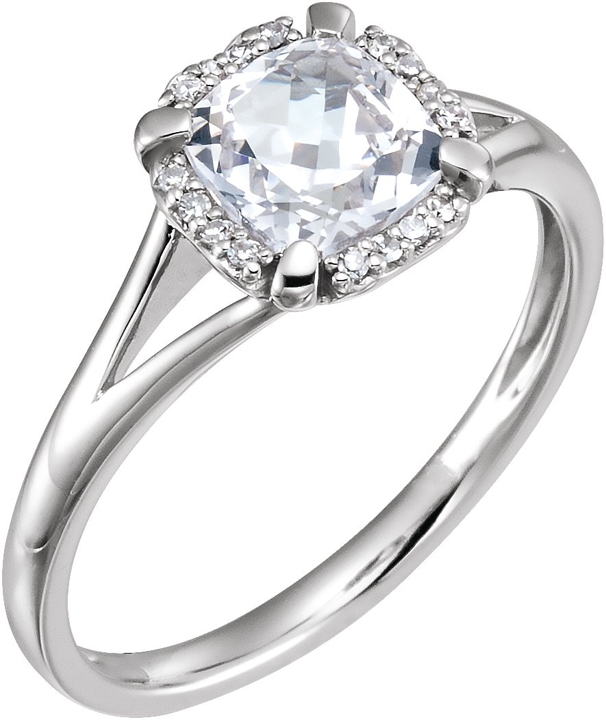 14K White Lab-Grown White Sapphire & .05 CTW Natural Diamond Ring