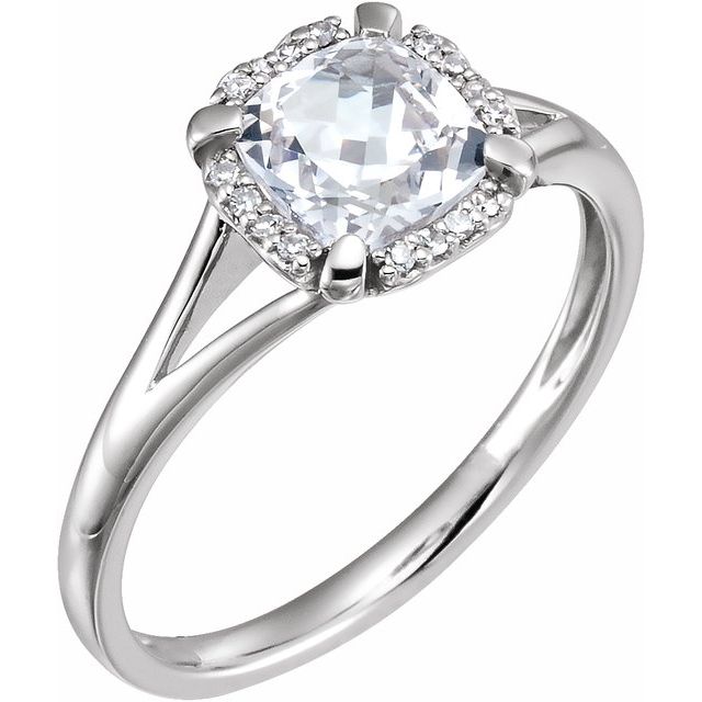 14K White Lab-Grown White Sapphire & .05 CTW Natural Diamond Ring