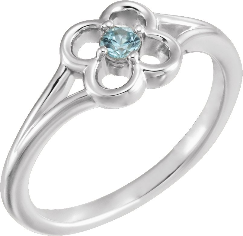 14K White Blue Sapphire Flower Youth Ring