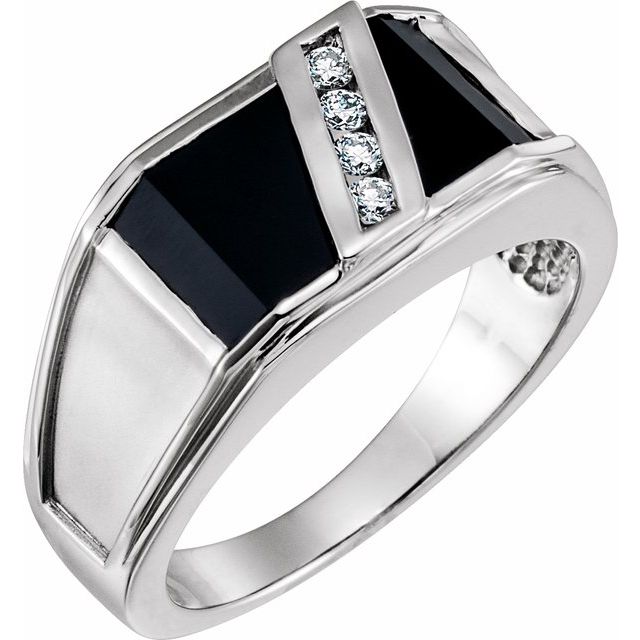 10K White Natural Black Onyx & 1/8 CTW Natural Diamond Bezel-Set Ring
