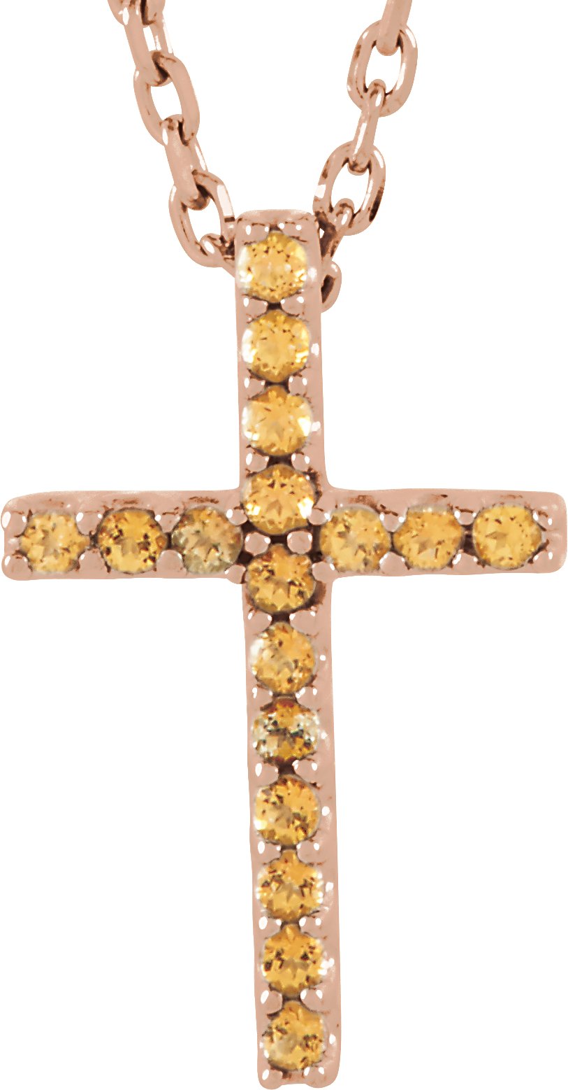 14K Rose Natural Yellow Sapphire Petite Cross 16