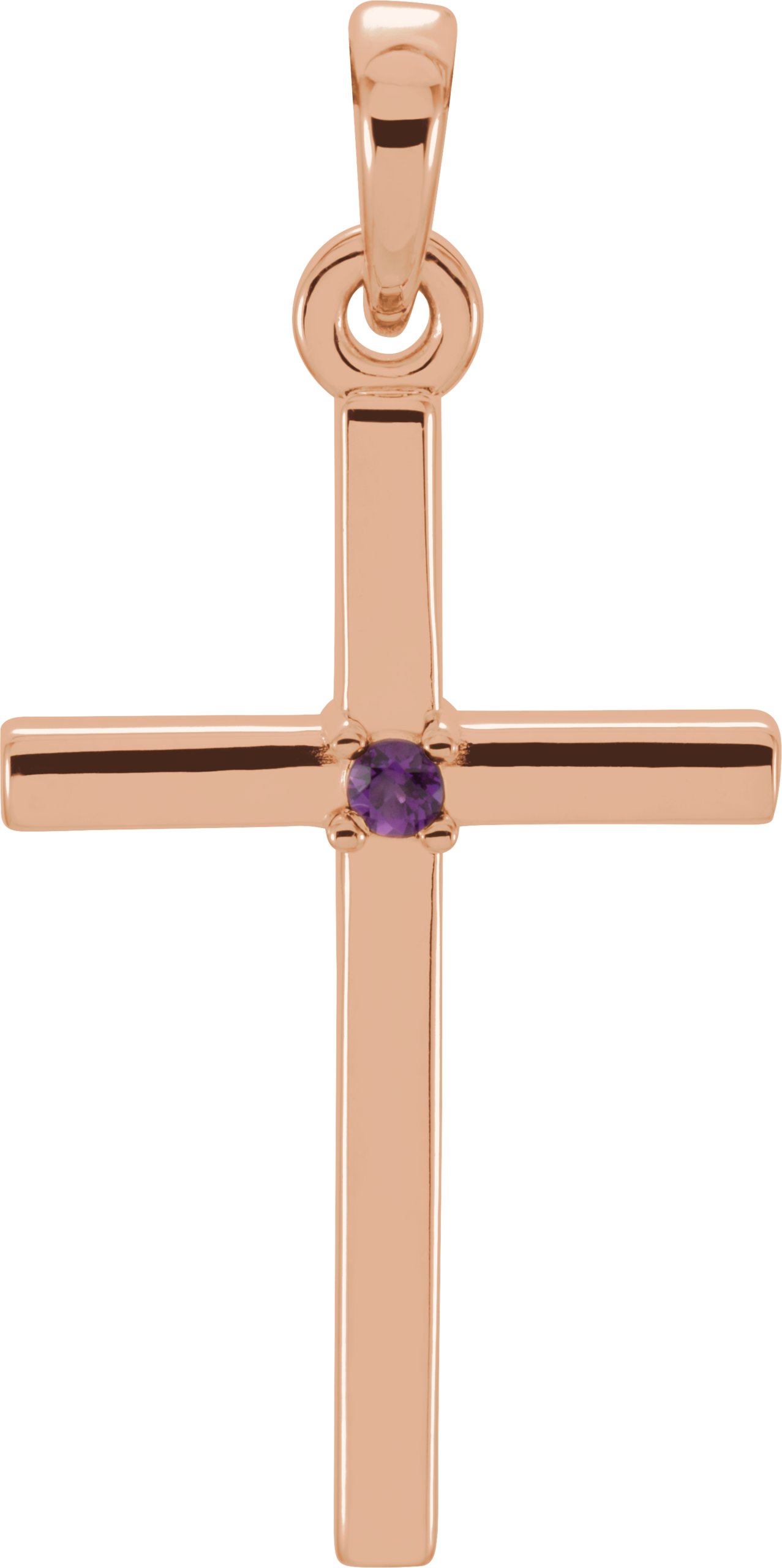 14K Rose Natural Amethyst Cross Pendant