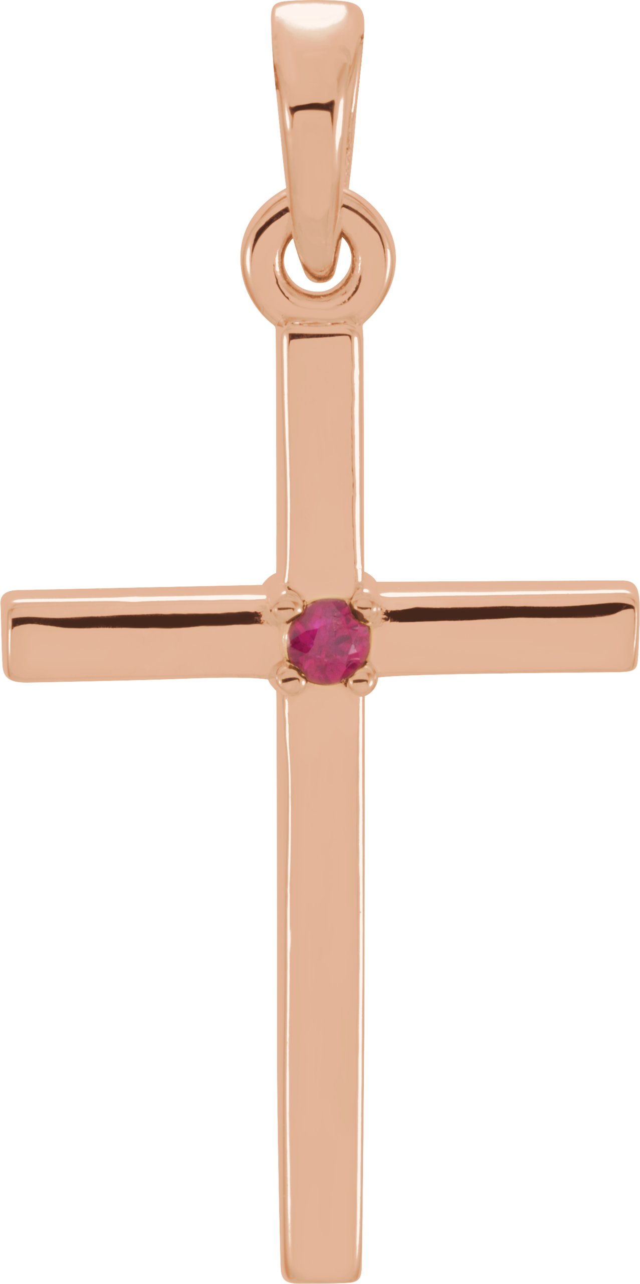 14K Rose 19.2x9 mm Natural Ruby Cross Pendant