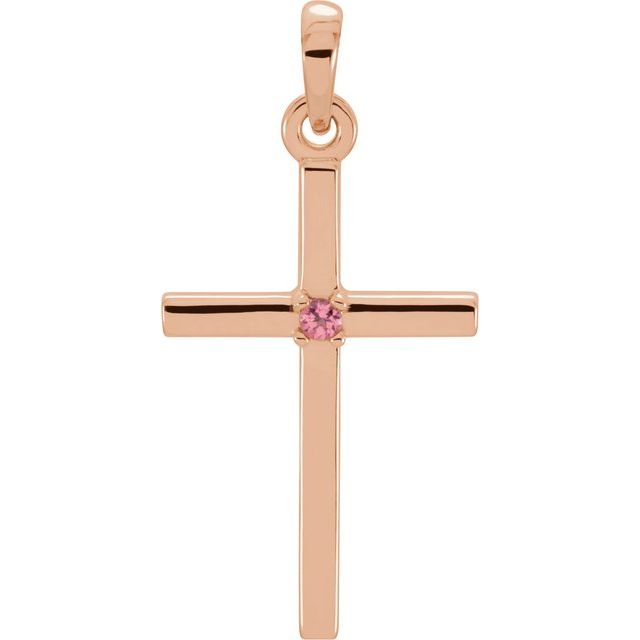 14K Rose Natural Pink Tourmaline Cross Pendant