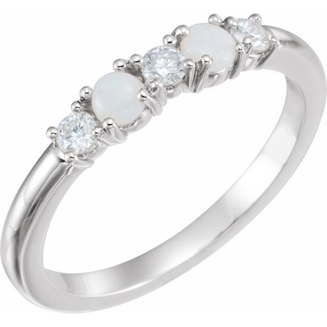 Platinum Natural White Opal & 1/5 CTW Natural Diamond Stackable Ring  